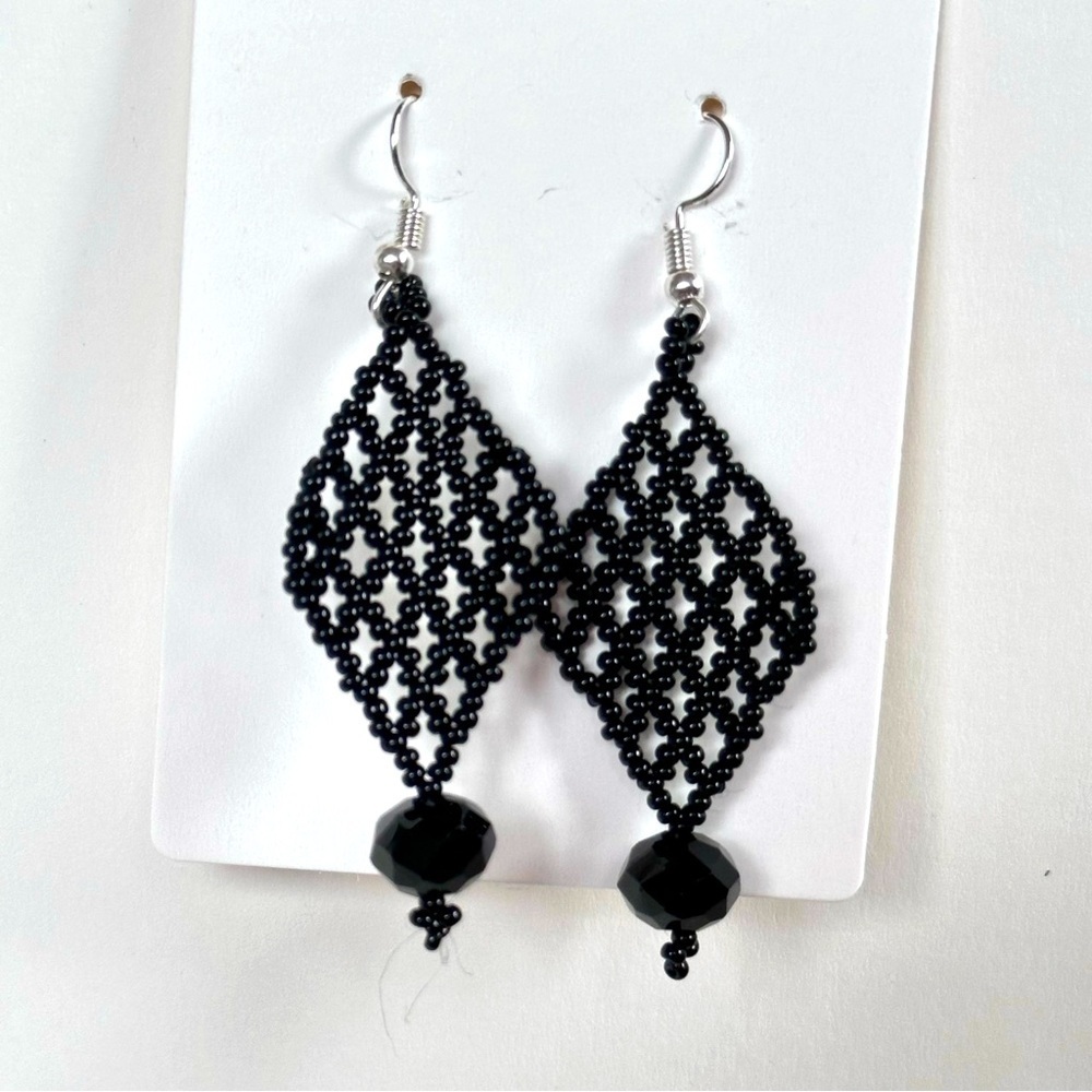 Southwestern Boho Beaded Handmade Tassel Fringe Black Earrings New